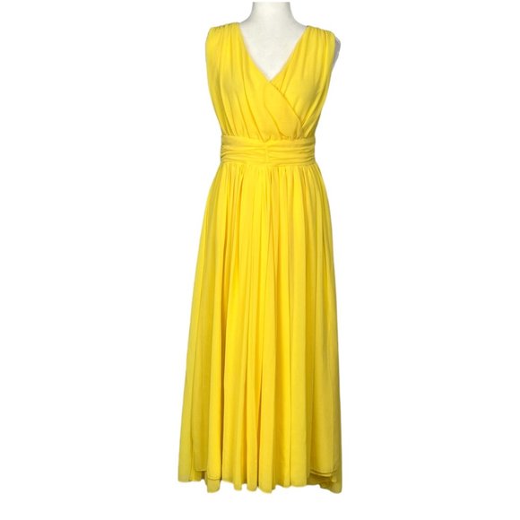 Fu Xiang Yi NEW Womens Yellow Chiffon Long Dress Sleeveless V Neck size Medium - Picture 1 of 9